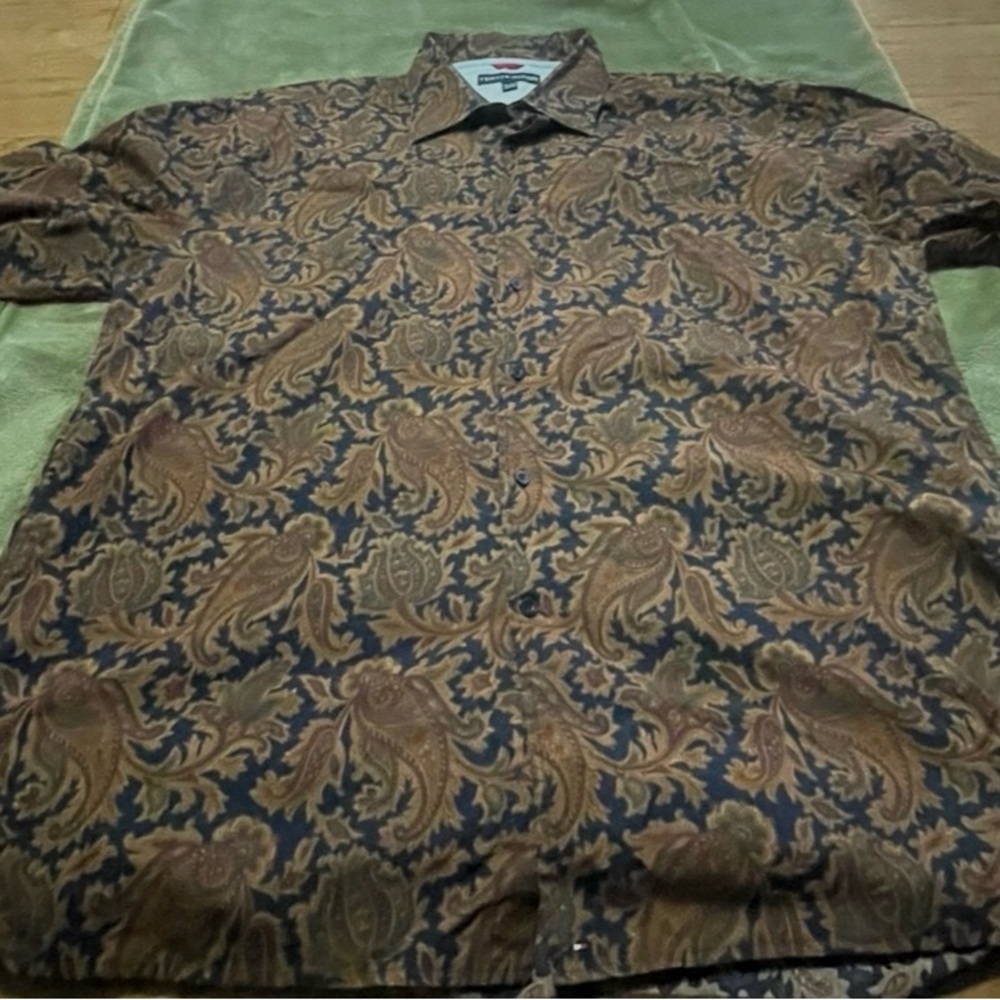 Tommy Hilfiger Navy and Brown Paisley XXL long sleeve shirt. - Picture 5 of 6